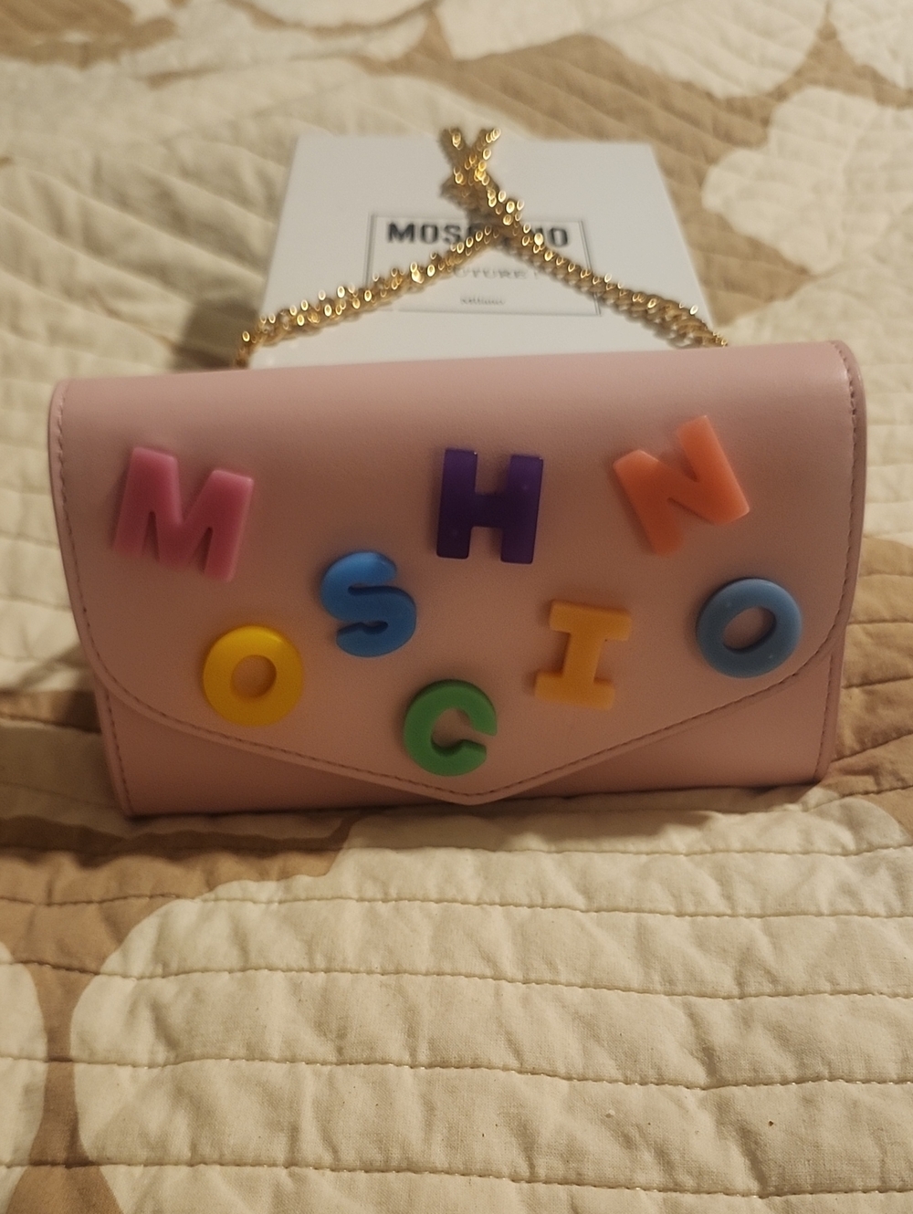 Moschino Pastel Pink Crossbody with Colorful Letter Accents
